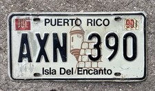 Puerto Rico License Plate AXN 390 Isla Del Encanto Castle Morro Rare Stickers