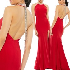 Mac Duggal 25572 Beaded Halter Jersey Evening Gown Red Dress 4