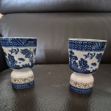 Two Vintage Booths Real Old Willow Eggcup Double Egg Cup 4? 1920s 30s