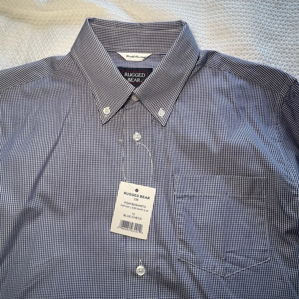 RUGGED BEAR NUEVO CON ETIQUETAS Niños 12 Azul Blanco Rayas Camisa Abotonada Boda Pascua Foto 2 de 4