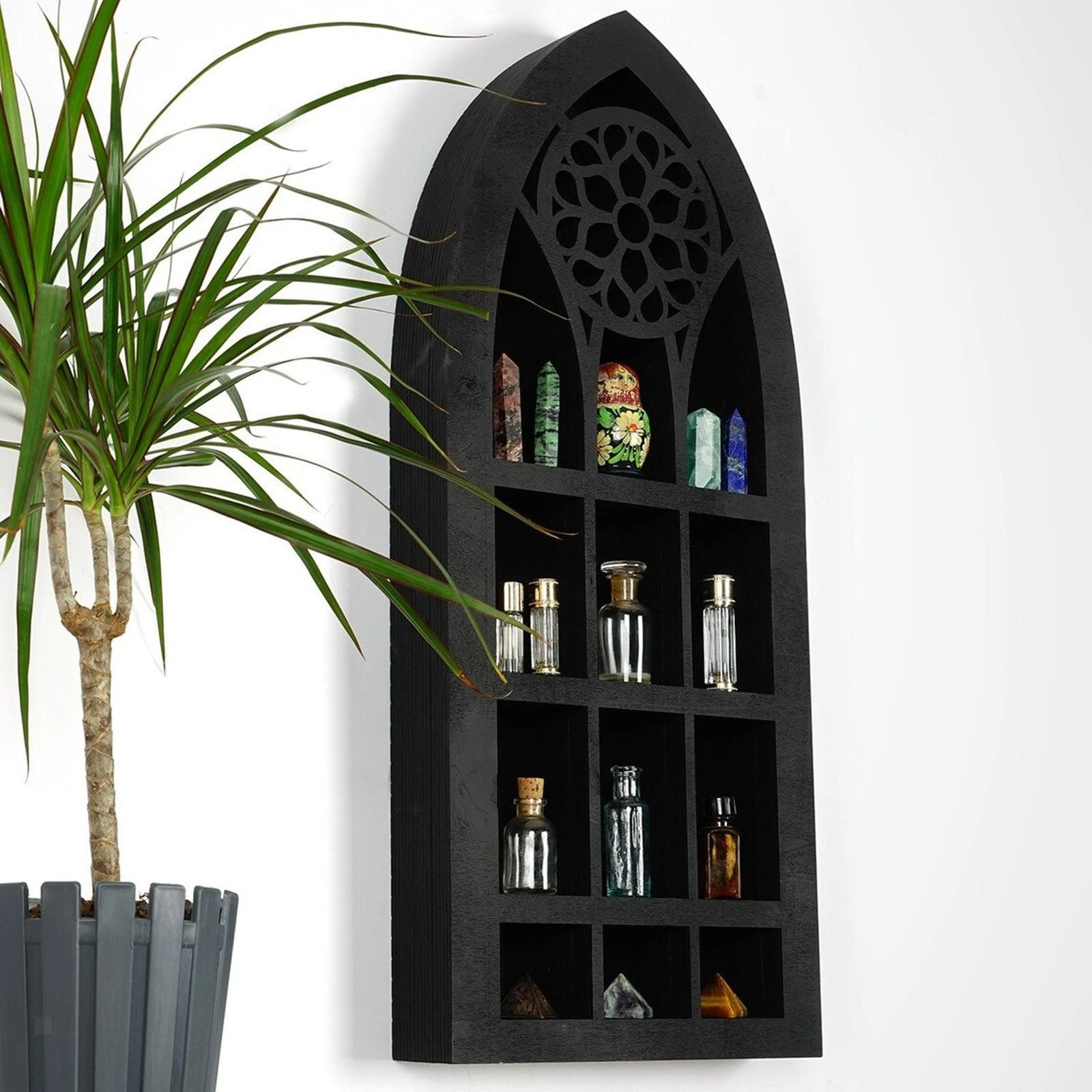 Wall Display Shelf Wood Small Wooden Shelf for Wall Modern 9 Slot Black Wall