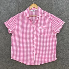 Zjoosh Womens Pyjama Top Size M Medium Pink Check Short Sleeve Cotton 46734