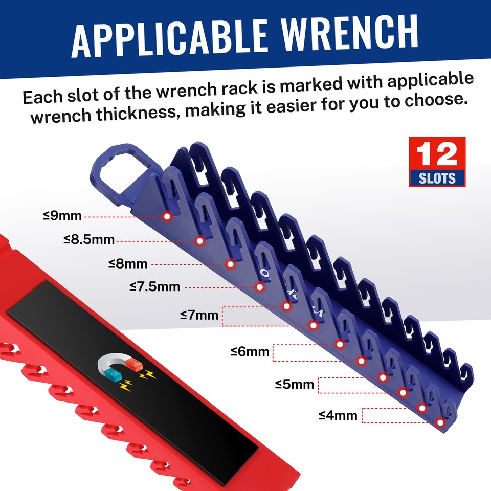 Wrench Socket Rac 8-Piece Magnetic Socket Organizer and Magnetic Wrench Organizer Set ...