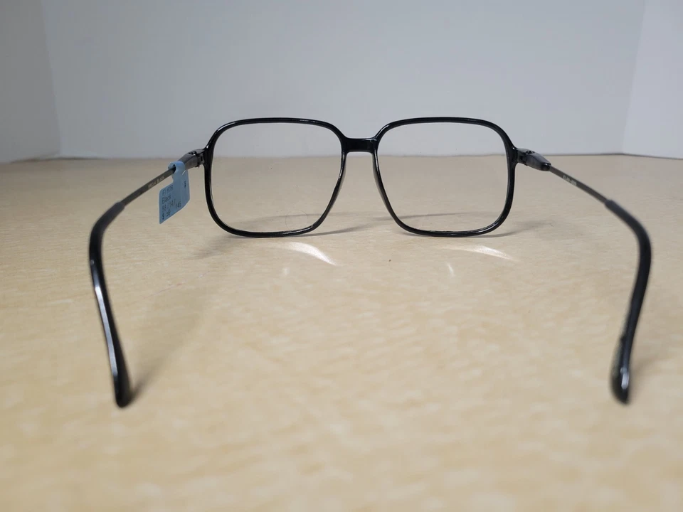 Monturas de gafas negras brillantes elegantes y grandes Elan vintage reales para hombre y mujer 56 mm Foto 3 de 4