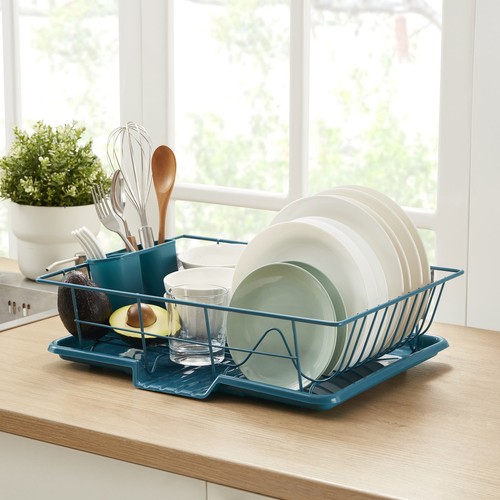 Sweet Home Collection 3-Piece Kitchen Sink Dish Drainer Set- Teal,Smooth
