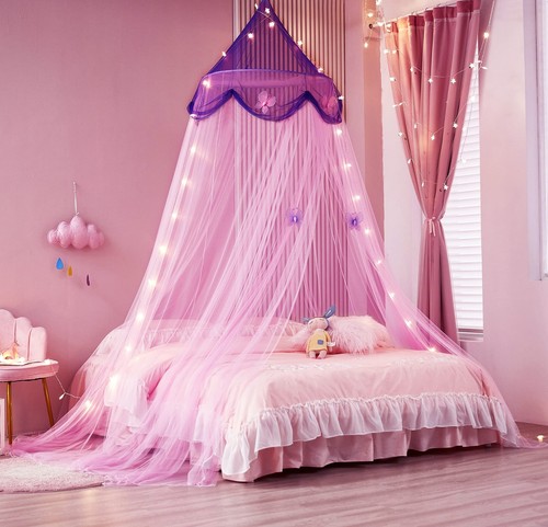 Bed Canopy with Lights,Bed Canopy for Girls Canopy Bed Curtains Girls Bedroom... - Picture 2 of 8