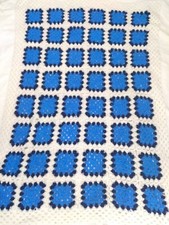 Handmade Crochet Afghan Grandma's quilt throw cover blue white black