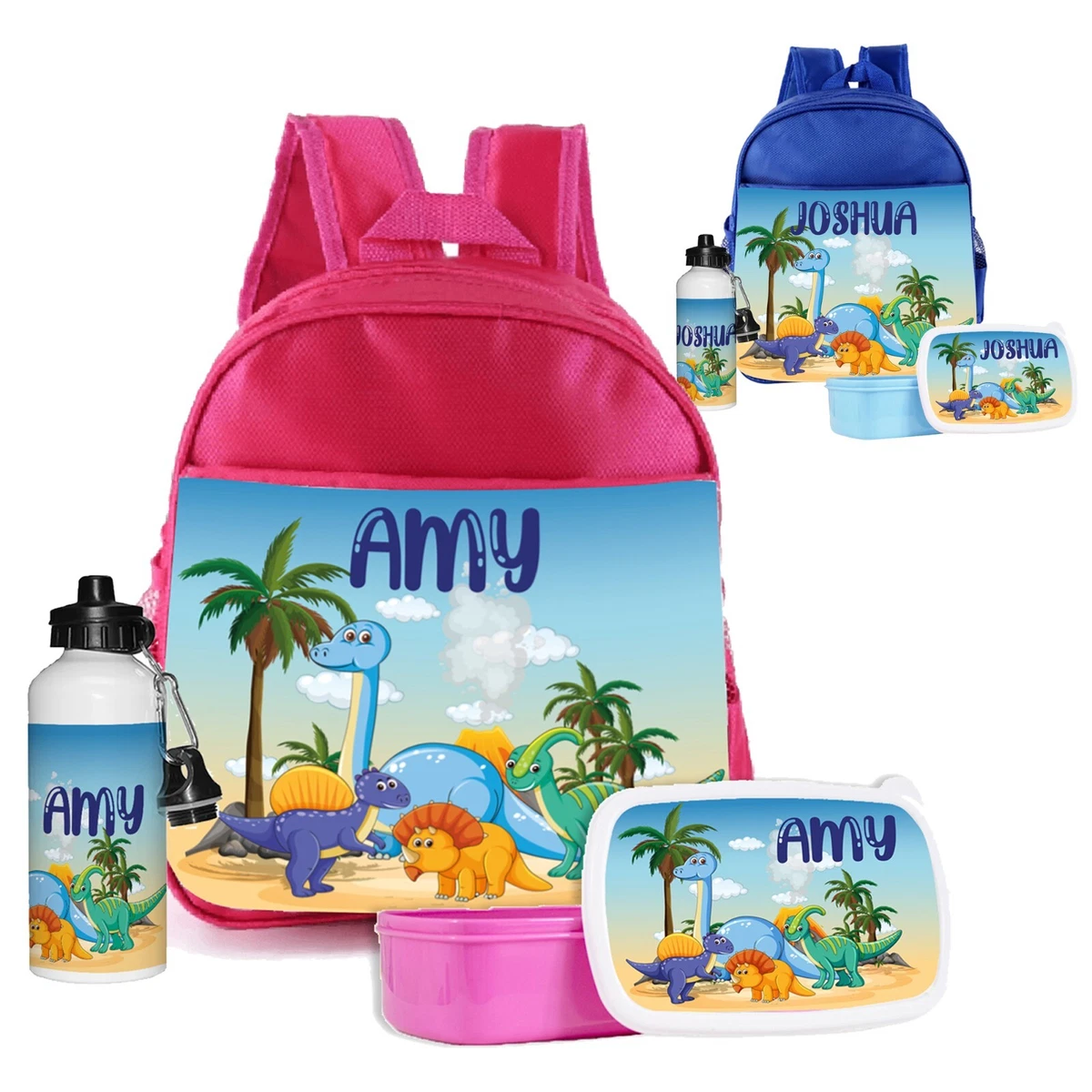 Personalised School Backpack 3 Set Kids Boy Girl Bag Lunch Box Water Bottle