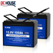 12V 100Ah 200Ah LiFePO4 Lithium Battery 2 Pack Deep Cycle BMS Solar RV Off-grid