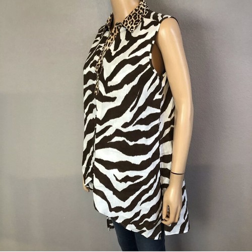Chico’s Womens No Iron Tunic Zebra Print Sleeveless Linen Casual Sz 1P - Picture 4 of 8