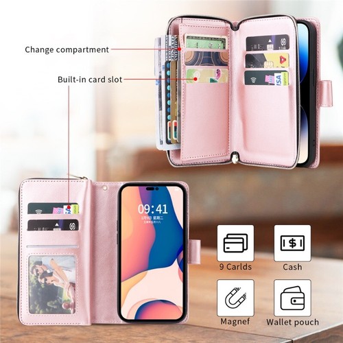 Für iPhone 17 16e 15 14 13 12 11 Pro Max XS 8/7 Wallet Case Leder Flip Cover - Bild 42 von 65