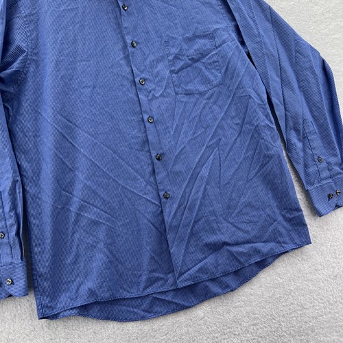 Geoffrey Beene Dress Shirt Mens Large Blue Button-Up Long Sleeve Cotton Check - Picture 2 of 11