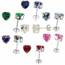 Sterling Silver Stud Earrings w/ 6mm 0.75 Carat Size Heart Shape CZ Stones