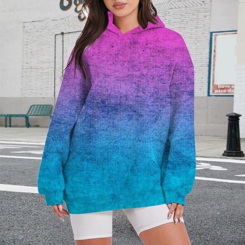 Womens Oversized Sweatshirts Gradient Fleece Hoodies Long Sleeve Shirts Pullover - Picture 10 of 45