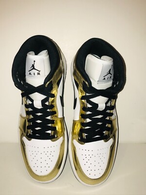 AUTHENTIC AIR JORDAN 1 Mid SE Metallic Gold Black White DC1419 700