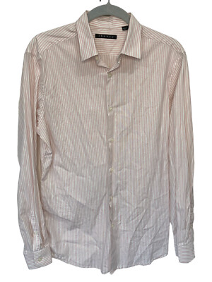 Theory Mens Button Down Shirt Pink/White Stripes Neck 14.5 