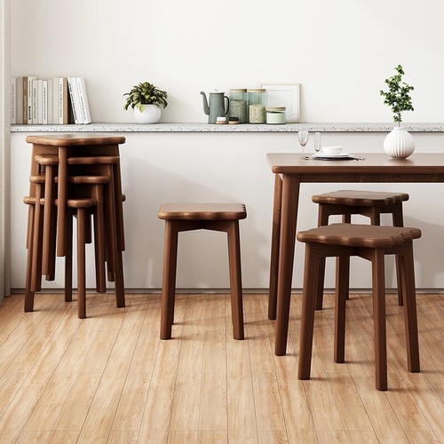 Solid wood biscuit stools, dining room stools room stools, stackable high stools - Picture 3 of 26