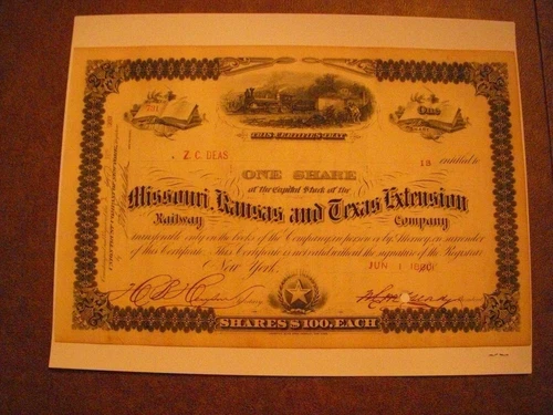 Missouri, Kansas and Texas Extension Railway Company.  Cert 731 Issued for One S