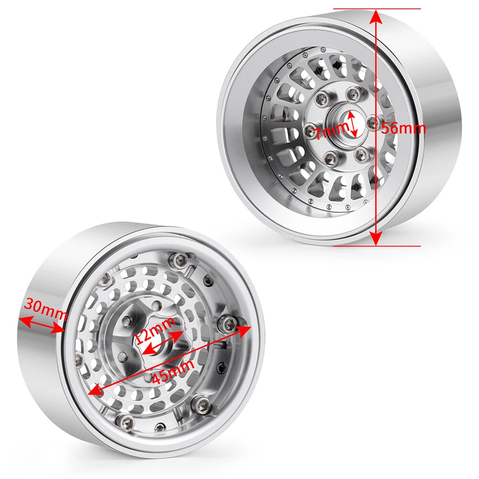 AXSPEED 4x RC 1.9 Beadlock Räder Alu Felgen Hex 12mm für 1/10 Crawler SCX10 TRX4 - Bild 4 von 4