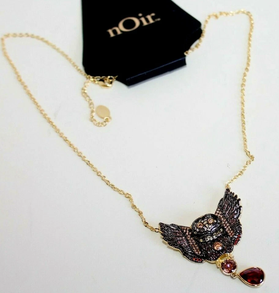 NOIR Collares Chapados en Oro Multicolor Circonita Cúbica Búho Colgante Nuevo 
