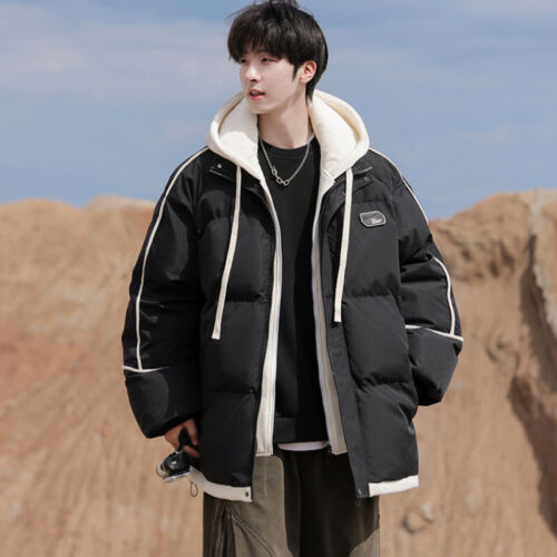 Retro Men Puffer Down Jacket Coat Drawstring Hooded Warm Thicken Outdoor Winter