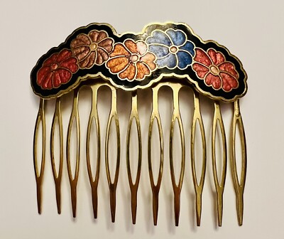 Vintage Gold-Tone Cloisonné Hair Combs Cloisonne hair combs - Gem main image 2
