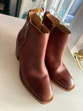 Crown Vintage Ankle Boots Bootie Women’s 7 Ardella Cognac Brown Leather Zip MINT