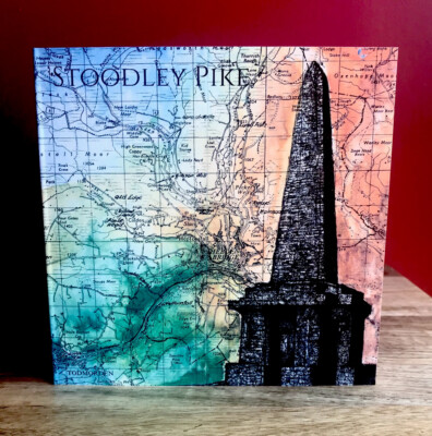 Stoodley Pike Monument West Yorkshire Karte. Zeichnung über Karte. Innen leer