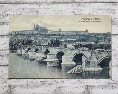 AK Prag Pozdrav Prahy Karluv Hradcany Karlsbrücke Postkarte Vintage Handschrift - Bild 1 von 2