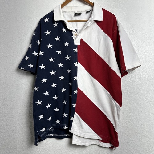 RedHead Polo Shirt USA Flag Men Large Short Sleeve Red White Blue Stars