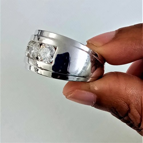 3Ct Round Lab-Created Diamond Men's Band Engagement Ring 14K White Gold Plated - Picture 3 of 9