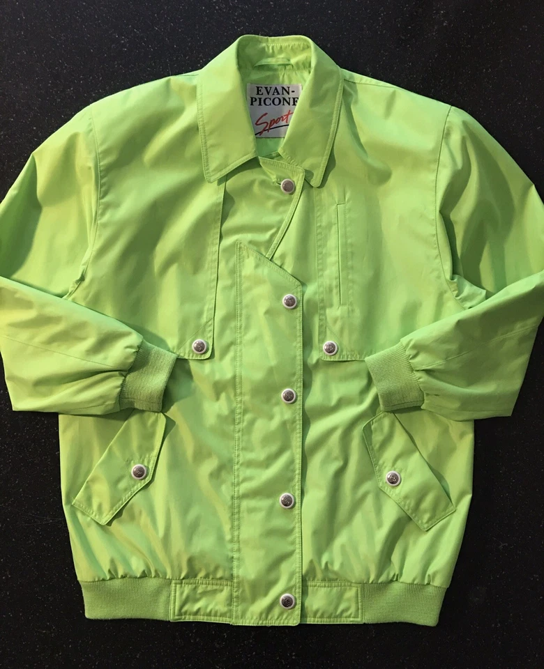Chaqueta cortavientos verde iluminador neón EVAN PICONE SPORT RARA de colección años 80 GRANDE Foto 3 de 4