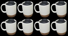 NEW 8-PACK Dowan 15 oz Ceramic Coffee Mugs w/ Insulated Cork Bottom + Lid BEIGE 