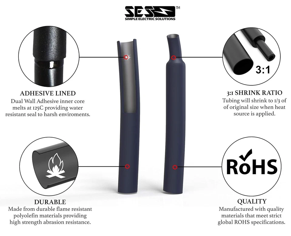 130 piezas Kit termorretráctil marino adhesivo de doble pared 31 relación de contracción multicolor Foto 2 de 3