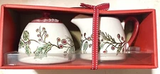 Poinsettias CHRISTMAS Creamer & Sugar Set By Blue Sky  Spectrum Ceramic