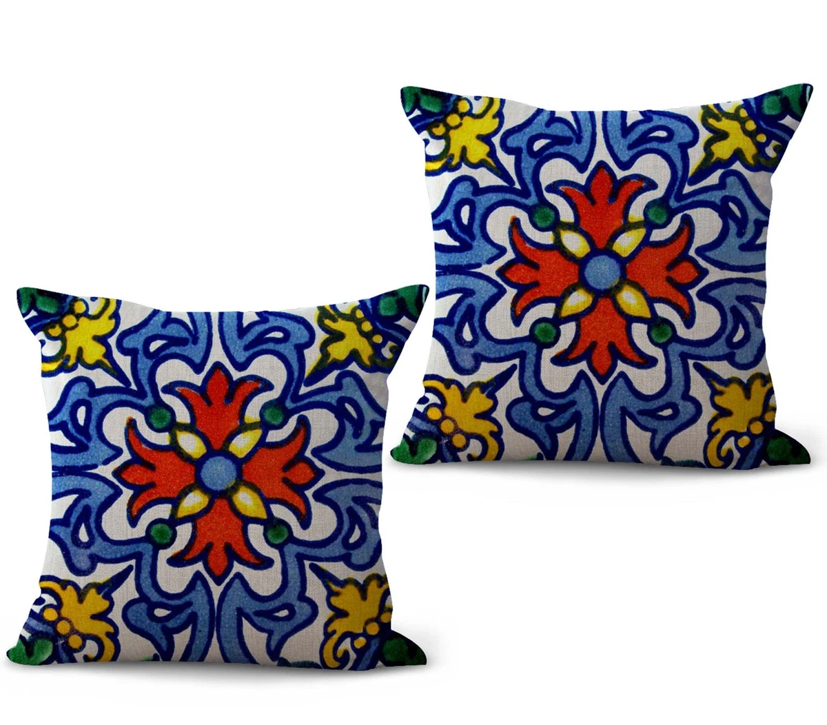 set of 2 Mexican Spanish talavera cushion cover chair cushions indoor