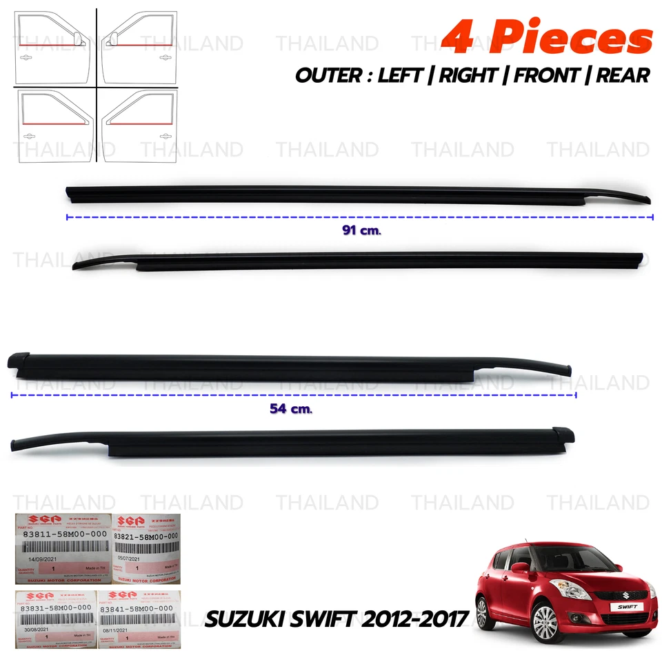 For Suzuki Swift 1.2L GL GLX 2012 '17 Set 4Dr Outer Weatherstrip Door Belt - Image 4 of 4