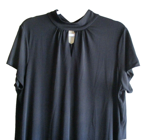 Simonton Says Black Blouse XL Short Sleeve V-Neck Turtleneck By George - Picture 3 of 8