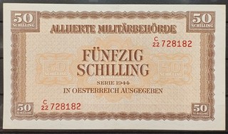 Banknote Geldschein Militärbehörde 1944 50 Schilling fast unc