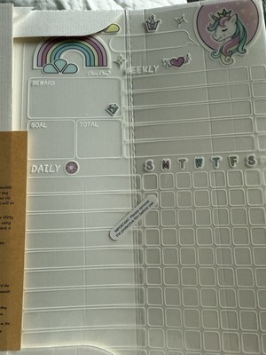 Transparent Dry Erase Chore Chart with Neon Chalk Markers and dishwasher magnet