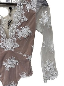 For Love & Lemons Skivvies Bodysuit XS NWT Sheer Lace Embroidered Nude Ivory NEW