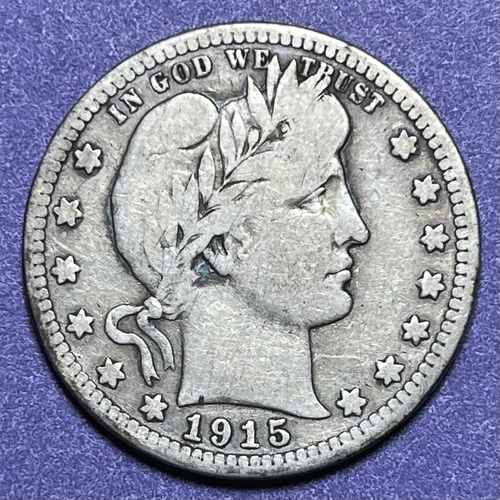 1915 S 25C Barber Quarter 90% Silver U.S. Coin
