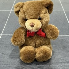 GUND Vintage Tender Teddy Red Bow Brown Bear Stuffed Animal Plush 9  1983