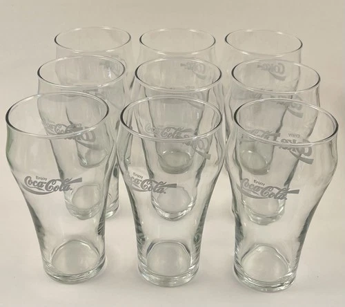 Set of 9 Vintage 1970s Libbey Coca Cola Coke Drinking Glasses 16 Oz. Excellent
