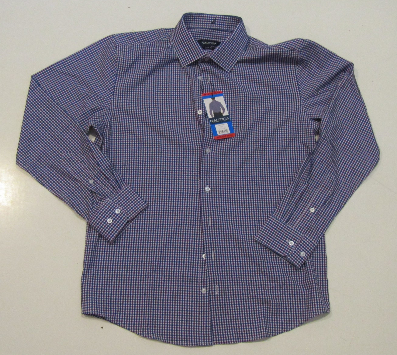 NAUTICA Purple Check Button Up Performance Dress Shirt XXL 34/35 NWT Mens