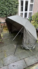 KORUM 50” CARP BARBEL FISHING OVAL BROLLY SHELTER WITH STORM SIDES POLES, 3 PEGS