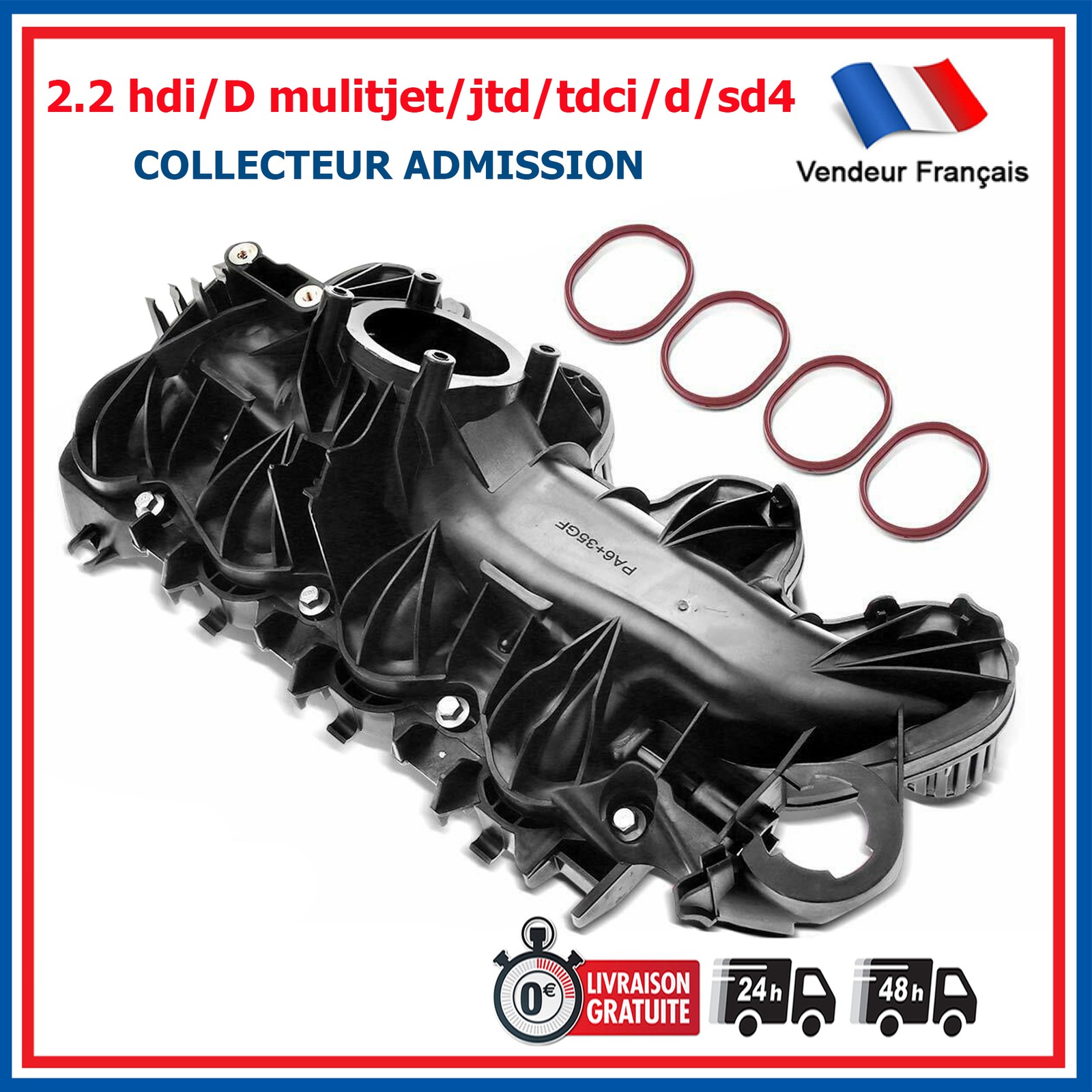 Tubulure d'admission pour Jaguar XF I 2.2D 200 CV, collecteur noir en composite XR858327