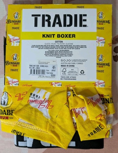 Tradie X Bundaberg Rum Men's Knit Boxer Size L 95-100 Waist Cotton Yellow - Picture 3 of 9