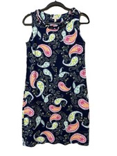 Talbots Petites Navy Blue Paisley Short Dress Size S Petite Sleeveless Cotton