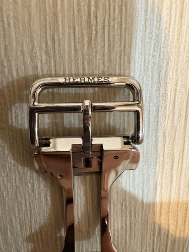 Hermes Black Leather Apple Watch Band 45mm Buckle Metal Connector 4.5 Inch - Photo 5 sur 16